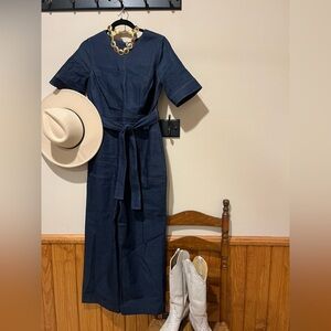 Shelby & Palmer Denim Short-Sleeve Belted Jumpsuit